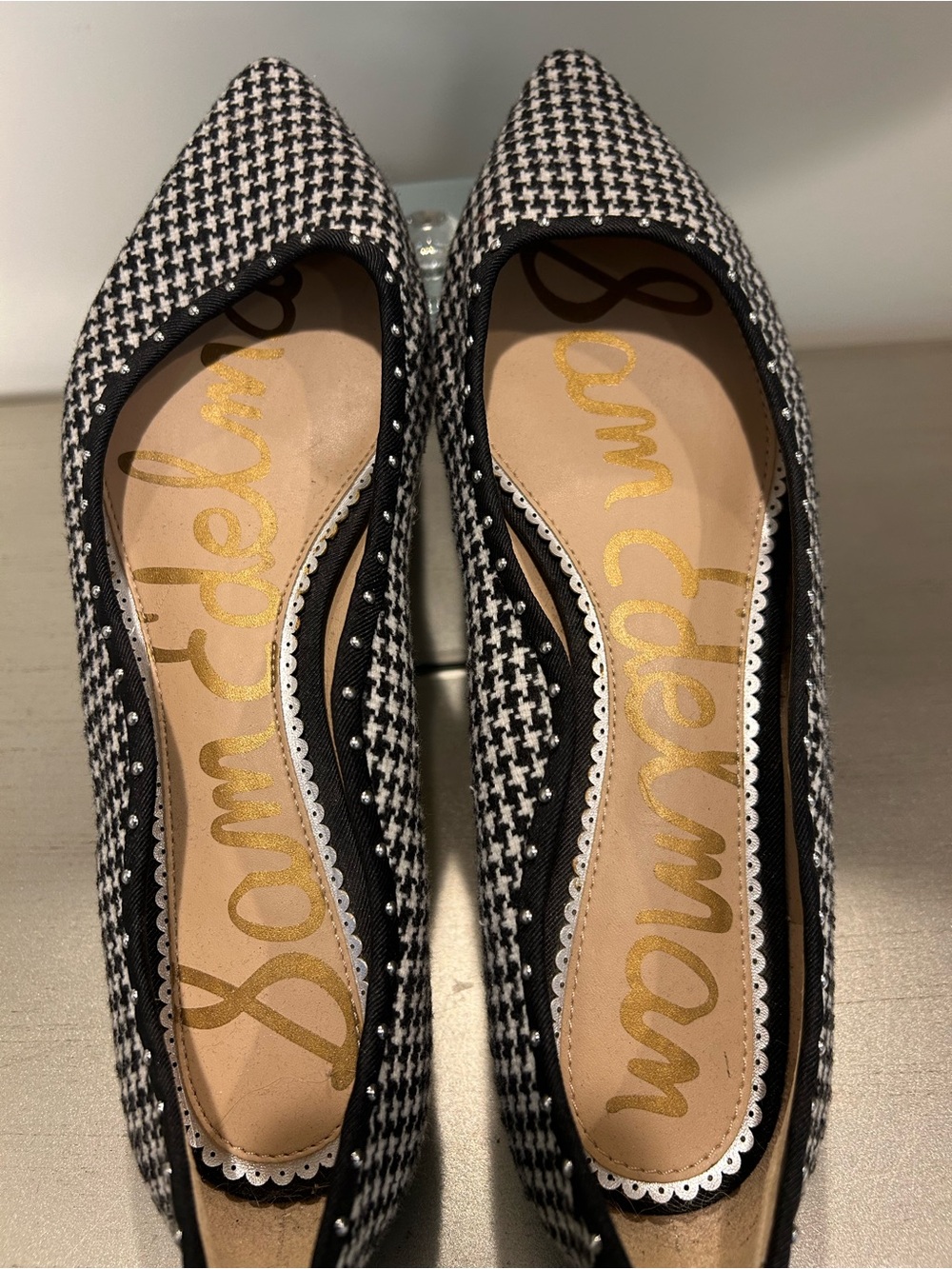 Sam Edelman Black & White Houndstooth Pointed Ballet Flats - Picture 6 of 7